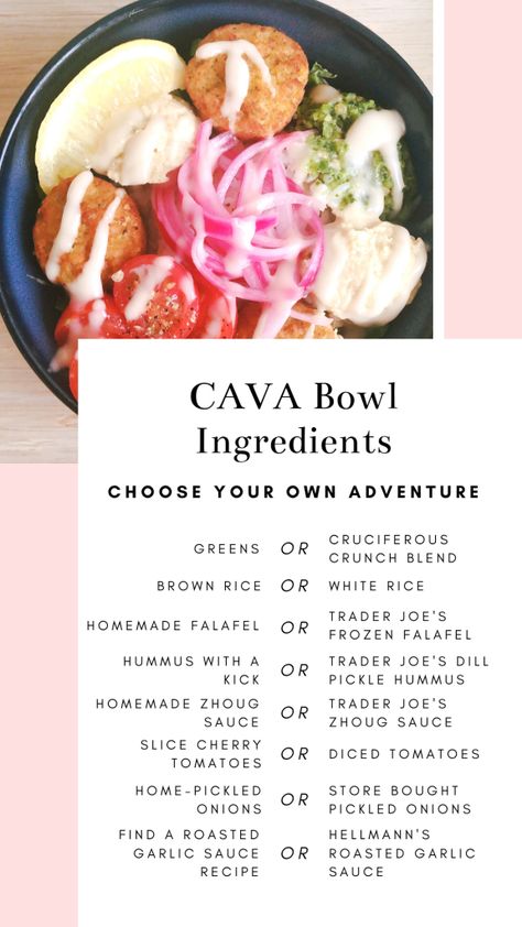 Homemade Cava Bowl, Cava Greek Bowl, Healthy Cava Bowl, Cava Bowl Copycat, Cava Recipe Food, At Home Cava Bowl, Sakara Copycat Recipes, Diy Cava Bowl, Copycat Cava Recipes