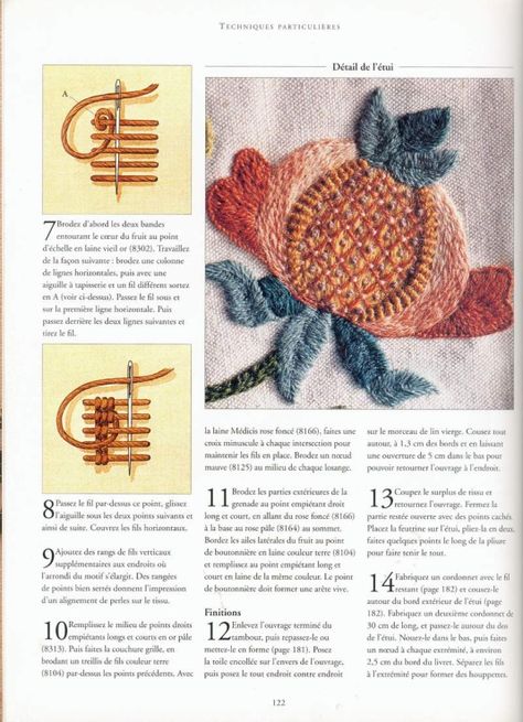 Gallery.ru / Photo # 77 - Guide Pratique De La Broderie - Orlanda Bordado Jacobean, Jacobean Embroidery, Pomegranate Design, Crochet Butterfly Pattern, French Pattern, Wool Embroidery, Crochet Butterfly, Hand Embroidery Flowers, Embroidery Flowers Pattern