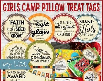 Girls Camp Pillow Treats, Camp Pillow Treats, Girls Camp Awards, Girls Camp Handouts, Girls Camp Gifts, Camp Awards, Pillow Treats, Lds Girls Camp, Lds Yw