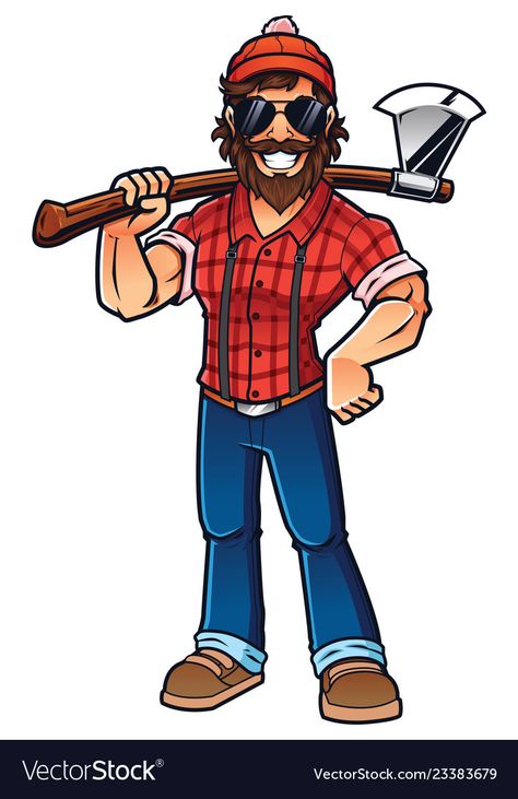 Cartoon Lumberjack, Lumberjack Cartoon, Man Cartoon Characters, Pig Hunting, Drawing Children, Cartoon Men, Mascot Illustration, Lumber Jack, Tree Logo Design