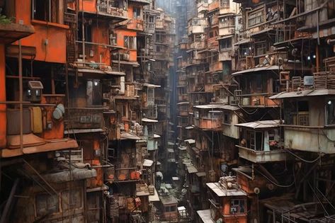 Kowloon walled city Walled City Concept Art, City Concept Art, Kowloon Walled City, Scifi Interior, Shanty Town, Sci Fi Environment, Asian Architecture, Morning Post, Cyberpunk City