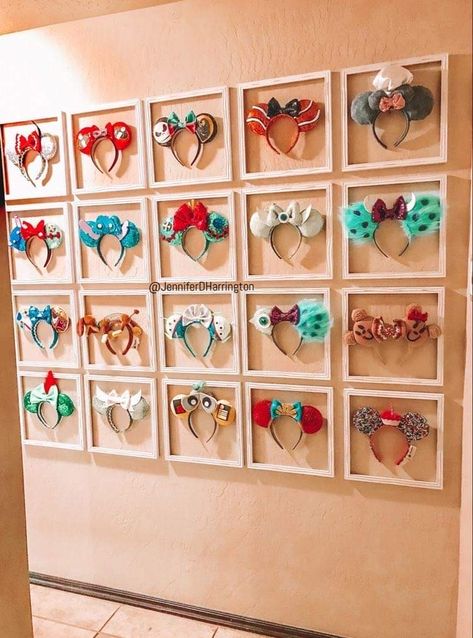 Disney Ears Display Wall, Disney Apartment Decor, Disney Ears Display, Mouse Ears Display, Room Decor Disney, Disney Apartment, Disney Display, Disney Closet, Ear Display