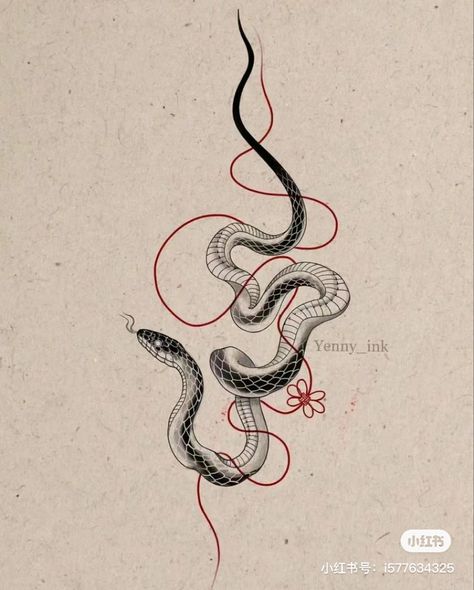 Headless Snake Tattoo, Long Snake Tattoo Design, Snake And Cat Tattoo, White Snake Drawing, Asian Snake Tattoo, Snake Tattoo Leg, Snake Leg Tattoo, Feminine Snake Tattoo, Tattoo Cobra