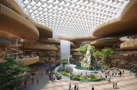 Rendering Architecture, Garden Mall, Shopping Mall Design, Retail Architecture, Urban Design Graphics, Luxury Landscaping, Airport Design, High Building, Mall Design