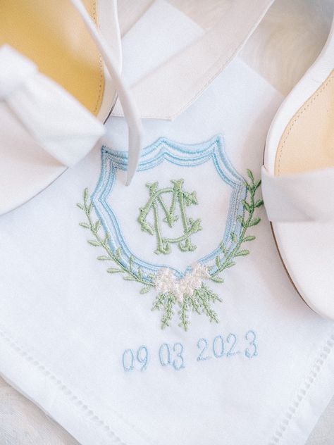 A collection of bespoke heirloom quality items to further personalize your special day! Wedding Hankerchief, Monogram Wedding Gift, Preppy Wedding, Wedding Crest, Wedding Embroidery, Chapel Hill Nc, Gettin Hitched, Seaside Beach, Monogram Wreath