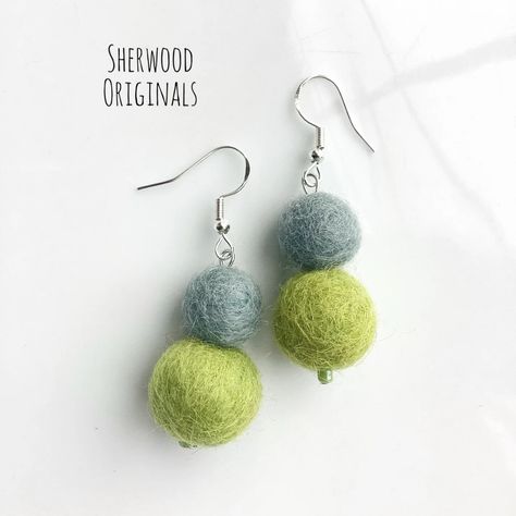 Pom Pom Jewelry, Felt Earrings, Felted Earrings, Pom Earrings, Funky Gifts, Felt Necklace, Felt Beads, Pom Pom Earrings, Silver Statement Earrings