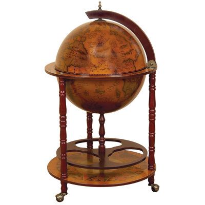 This Italian-Style Old World Globe-Style Bar depicts the natural world upon a deep wood background - inside the globe holds art paintings of Sixteenth Century Renaissance Gothic Greek maps and figures with remarkable detail! | Charlton Home® Stricker Antique Reproduction Sixteenth-Century Italian Old World Globe Mini Bar, Wood, Size 37.0 H x 22.0 D in | Wayfair Old World Office, Brown Countertop, Globe Bar, Pooh Corner, Crystal Stemware, World Globe, Design Toscano, Wine Holder, Wood Bar