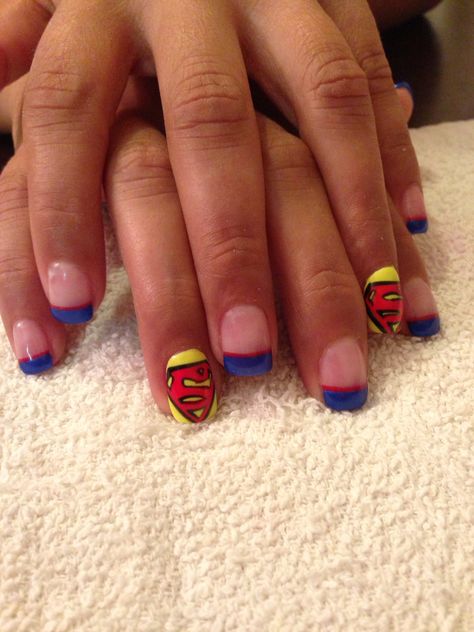 Oldie superman nails Superman Nails, Nail Design Almond, Wonder Woman Nails, Superman Wonder Woman, Red Nails, Nail Design, Superman, Class Ring, Gel Nails