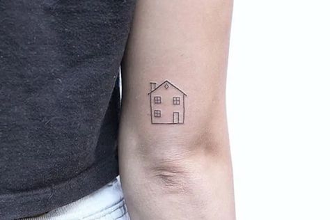 Little House Tattoo, Small House Tattoo, Chest Piece Tattoo, David Bowie Tattoo, House Tattoo, Minimalist Tattoo Ideas, Cool Chest Tattoos, Pieces Tattoo, Chest Piece Tattoos