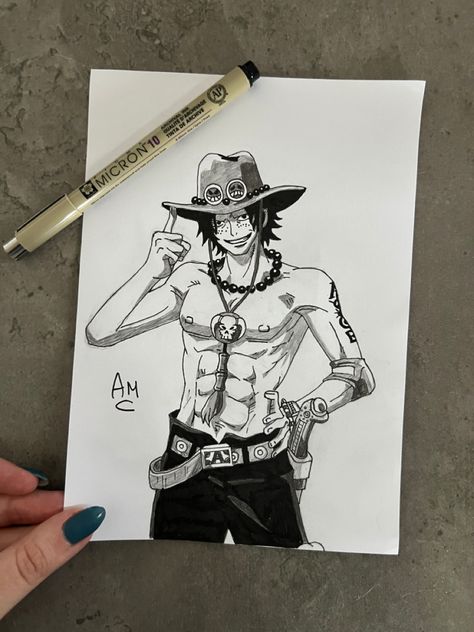 Ace Drawings One Piece, Ace Sketch, Blue Sketchbook, Ice Drawing, One Piece Portgas D Ace, Ace One Piece, Drawing Superheroes, Portgas D Ace, Animal Drawings Sketches