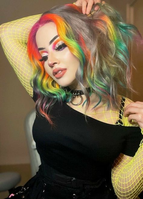 Money Pieces And Highlights, Rainbow Bangs, Multicolor Hair, Money Pieces, Hair Colorful, Rainbow Wig, Creative Hair Color, Dyed Hair Inspiration, Hair Follicles