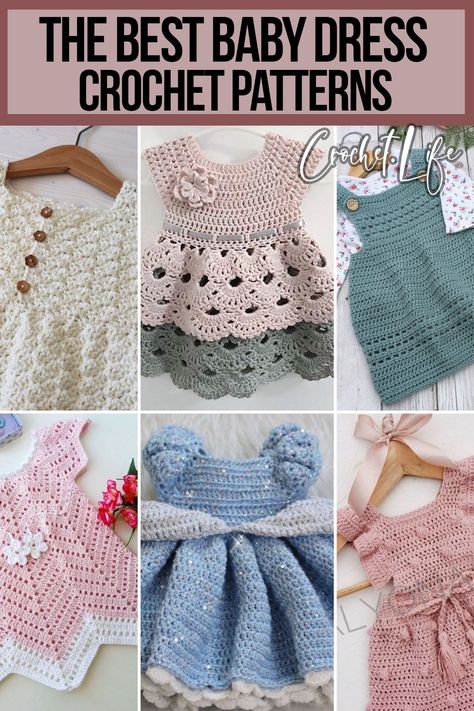 These 14 pretty baby dress crochet patterns are perfect gift ideas for the new baby in your life because we all know: Nothing says 'welcome to the world' like a handmade gift. Baby Dresses Crochet Patterns Free, Crochet 12 Month Dress Free Pattern, Crochet Pattern For Baby Dress, Crochet Baby Girl Romper Free Pattern, Baby Girl Crochet Dress Free Pattern, Newborn Crochet Dress Pattern Free, Newborn Girl Crochet Patterns Free, Baby Romper Crochet Pattern Free, Crochet Baby Girl Clothes Free Patterns