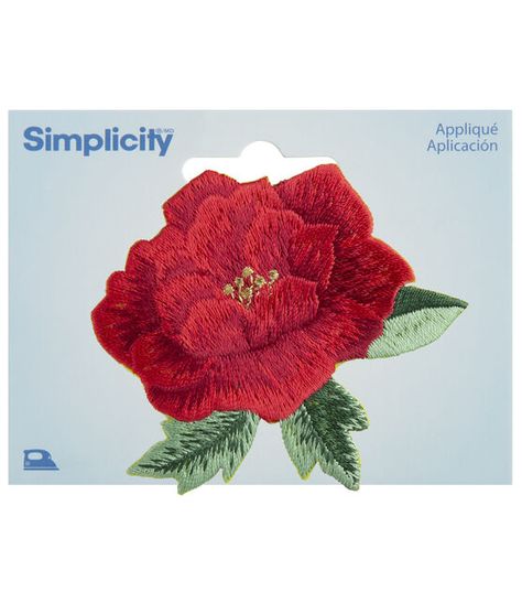 Simplicity 2.5" x 3" Red Embroidered Rose Floral Iron On Patch | JOANN Embroidered Rose, Rose Applique, Embroidered Roses, Iron On Applique, Embroidered Applique, Embroidery Ideas, Joanns Fabric And Crafts, Iron On Patch, Applique Quilts