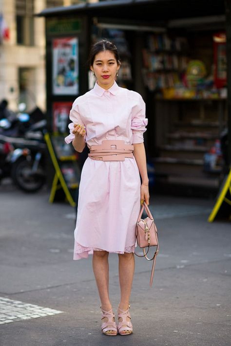 Tip of the Day: Pastel Monochrome How To Wear Belts, Summer Outfits Women 20s, Casual Summer Outfits For Women, 20s Fashion, Next Clothes, Alexa Chung, 2014 Fashion, Pink Summer, Spring Shirts