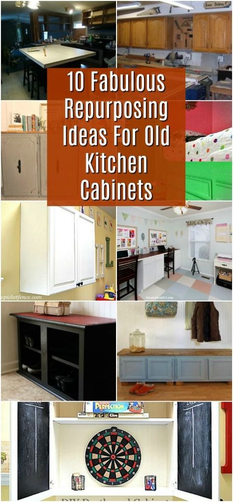 10 Fabulous Repurpose Ideas For Old Kitchen Cabinets #diy #repurpose #upcycle #reuse #crafts #projects Upcycle Kitchen, Repurposed Kitchen, Recycled Kitchen, Reuse Crafts, Honey Oak Cabinets, Repurposing Ideas, Old Kitchen Cabinets, Upper Kitchen Cabinets, Outdoor Kitchen Cabinets