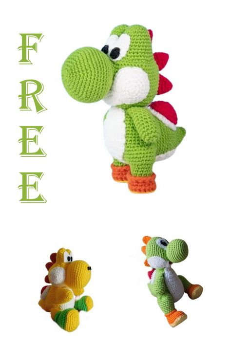 Amigurumi Dragon Yoshi Free Pattern - Amigurumi Pattern Crochet Dinosaurs, Mario Crochet, Amigurumi Dragon, Crochet Dinosaur Patterns, Disney Crochet Patterns, Crochet Hairstyles, Crochet Toys Free Patterns, Crochet Toys Free, Animal Knitting Patterns