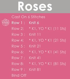 Knit Rose, Knitted Flower Pattern, Knitting Paterns, Knitting Instructions, Knitted Flowers, Easy Knitting Patterns, How To Purl Knit, How To Knit, Crochet Design