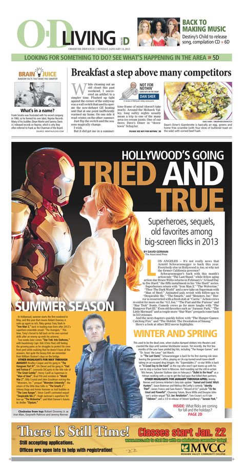 Sunday Living section front: Upcoming films hitting the big screen Campus Journalism, Art Newsletter, Newspaper Editorial, Press Ad, Newspaper Design Layout, Timeline Infographic Design, Newspaper Layout, Infographic Inspiration, Yearbook Design