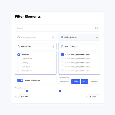 ui, design, web, website, application, app, icon, employee, search, department, team, project, design elements, design source, client, filter, radiobutton, checkbox, disabled, keyword, range, dropdown, option, select, salary, income, template, vector, business, interface, layout, elements, webdesign, element, form Select Option Ui Design, Filter Web Design, Filter Ui Design Website, Dashboard Ui Design Web Application, Form Design Ui, Dropdown Ui Design, Ui Design Web Application, Filter Ui Design, Form Ui Design