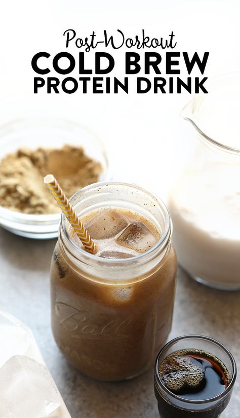 Post-Workout Cold Brew Protein Drink - Fit Foodie Finds Pilsbury Recipes, Vegan Breakfast Ideas, Drink Ingredients, Milk Plant, Post Workout Drink, Coffee Protein Shake, Protein Coffee, Workout Protein, Fit Foodie