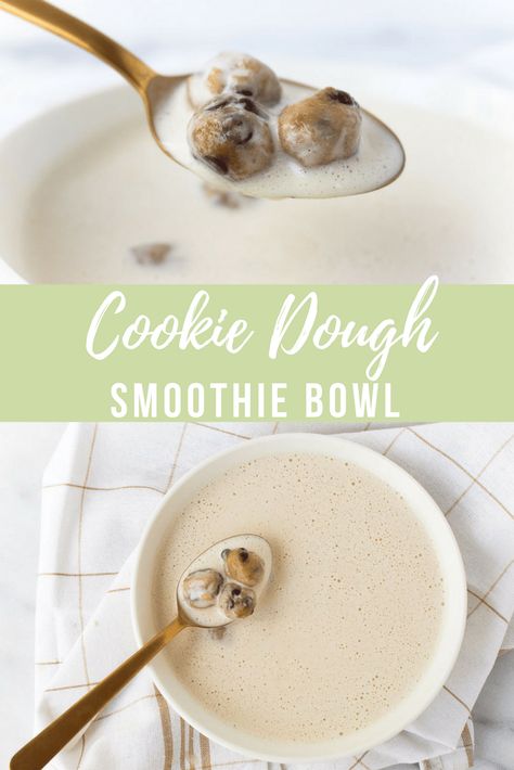 Cookie Dough Smoothie Bowl via RDelicious Kitchen @RD_Kitchen Cookie Dough Smoothie Bowl, Chickpea Cookie Dough Bites, Cookie Dough Smoothie, Sugar Free Yogurt, Gluten Free Desserts Healthy, Cookie Crisp, Cookie Dough Bites, Pear Smoothie, Yogurt Smoothies