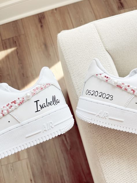 Wedding sneaker for bride Air Force 1 Wedding, Wedding Nikes, Sneaker Wedding, Jordans Custom, Sneakers For Bride, Wedding Sneakers For Bride, Bride Wedding Shoes, Bride Sneakers, Wedding Shoes Sneakers