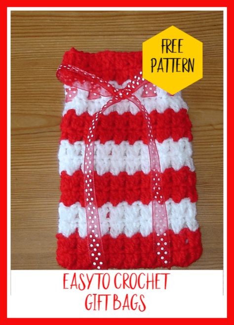 Crocheted Gift Bags – Free Pattern Diy Crochet Gifts, Small Crochet Gifts, Diy Christmas Presents, Crochet Christmas Gifts, Christmas Gift Card Holders, Crochet Xmas, Crochet Gift, All Free Crochet, Holiday Crochet