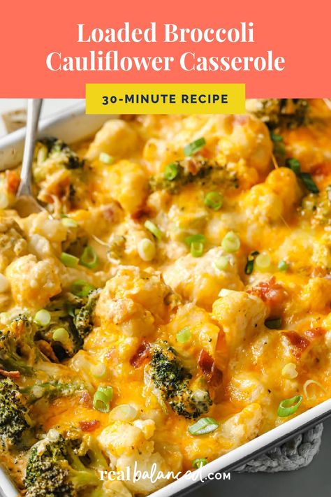 Steamed Broccoli And Cauliflower, Loaded Potato Casserole, Loaded Broccoli, Broccoli Cauliflower Casserole, Easy Holiday Side Dishes, Cauliflower Casserole Recipes, Creamy Cheese Sauce, Broccoli And Cauliflower, Low Carb Casseroles