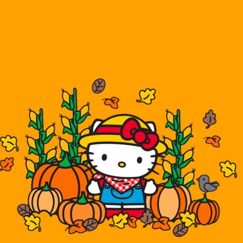 Sanrio Fall Aesthetic, Fall Sanrio Pfp, Sanrio Fall Wallpaper Iphone, Fall Hello Kitty Icons, Hello Kitty Fall Aesthetic, Hello Kitty Thanksgiving Pfp, Fall Hello Kitty Pfp, Hello Kitty Autumn Wallpaper, Hello Kitty Thanksgiving Wallpaper