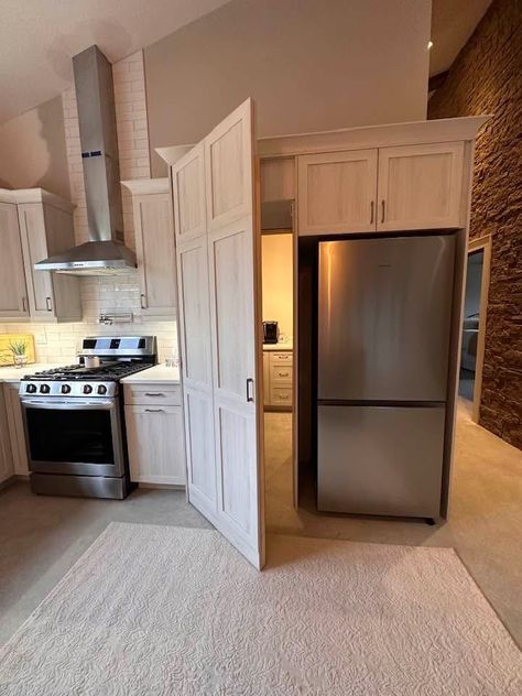 Hidden Fridge Ideas, Hidden Fridge, Fridge Ideas, Fridge Sizes, New Kitchen Ideas, Dream Life House, New Apt, Barndominium Ideas, Barndominium