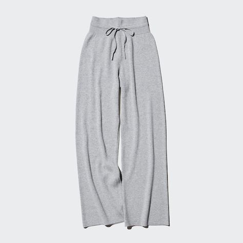 Uniqlo Trousers, Ribbed Knit Pants, Ribbed Pants, Uniqlo Pants, Gray Pants, Ribbed Cardigan, Grey Pants, Womens Loungewear, Knit Pants