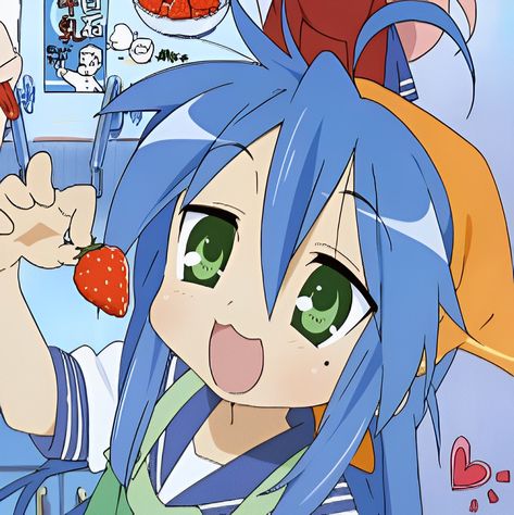 Lucky Star, An Anime, Blue Hair, Anime Character, Strawberries, A Girl, Green, Hair, Anime