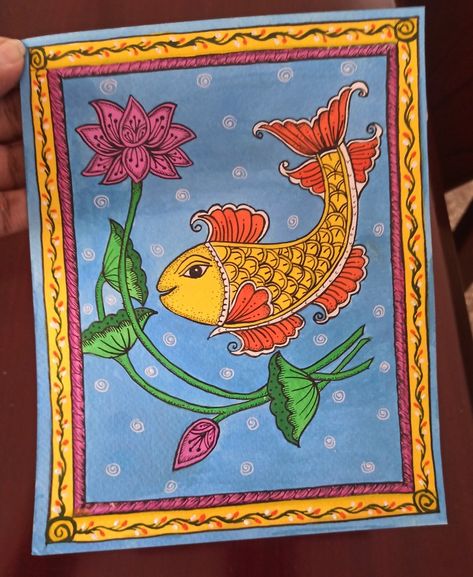 #fish painting #indianpainting Simple Pattachitra Paintings, Pattachitra Art Easy, Pattachitra Paintings Easy, Pattachitra Art Paintings, Pattachitra Paintings Design, Madhubani Fish Paintings, Pattachitra Paintings Odisha, Orissa Pattachitra, Odisha Art