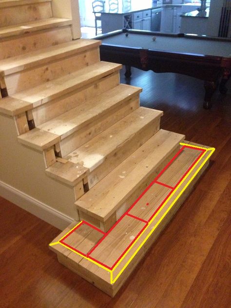 Retrofit Stair Treads, Wood Railings For Stairs, Wood Stair Treads, White Stairs, Parts Of Stairs, Wood Railing, Staircase Remodel, Staircase Makeover, Stair Landing