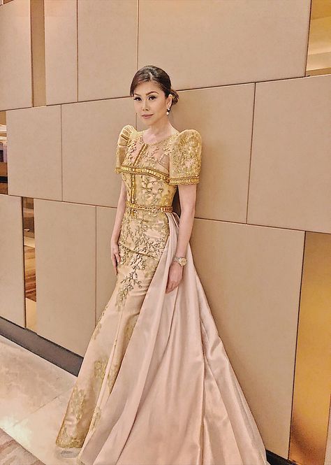 Modern Filipiniana Dress Kultura Lace, Abscbn Ball Filipiniana, Black Filipiniana, Filipiniana Dress Modern Philippines, Philippine Wedding Dress, Filipiniana Costume, Filipino Dresses, Filipiniana Gown, Modern Filipiniana Gown