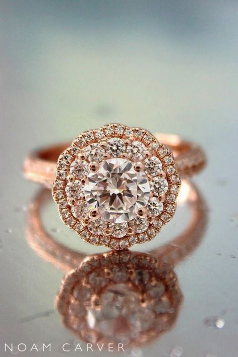 Rose Gold Double Halo Engagement Ring, Engagement Rings Floral, Gold Double Halo Engagement Ring, Halo Round Engagement Ring, Solitaire Engagement Ring Cathedral, Stylish Engagement Rings, Noam Carver, Double Halo Engagement Ring, Double Halo Engagement