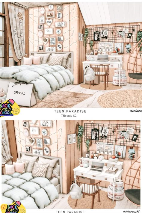 The Sims 4 teen bedroom interior Back to School Collab. Download at @thesimsresource #ShowUsYourBuilds #thesims4 #Sims4 #sims4game #ts4house #ts4build #ts4builds #ts4nocc #ts4mm #simsbuilds #ts4 #sims4housebuild #sims4house #sims4home #sims5 #sims4build #simshousedesign #thesims4housebuild . Download here: https://www.thesimsresource.com/downloads/1717319 Sims 4 Cc Curtains And Blinds, Sims 4 Dorm Bed Cc, Ts4 Alpha Furniture, Sims 4 Cc Teenage Bedroom Clutter, Sims 4 Cc Reading Nook, Luxe Sims 4 Cc, Sims 4 Cc Dorm Room, Sims 4 Cc Furniture Realistic, Sims 4 Bedroom Decor Cc