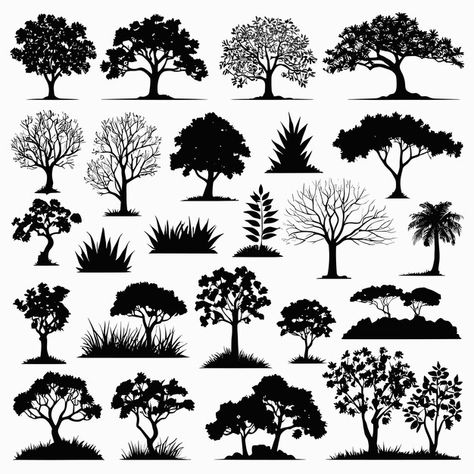 Tree silhouettes drawing collection hand... | Premium Vector #Freepik #vector #tree #black #flat #plants Silhouettes Drawing, Treeline Silhouette, Nature Silhouette, Architecture Elements, Silhouette Tree, Trees Silhouette, Landscape Silhouette, Drawing Collection, Cartoon Trees