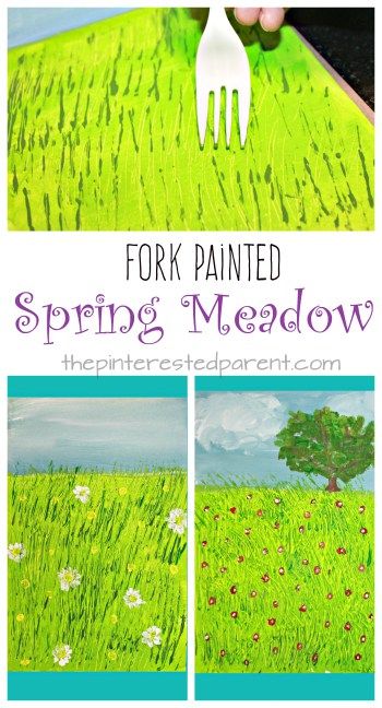 Fork Painted Spring Meadow - kids art projects for the spring. Fun arts and craft and painting technique Glow Crafts, Bahasa China, Childrens Art Projects, Spring Art Projects, Spring Meadow, Spring Fun, Fun Arts And Crafts, Spring Crafts For Kids, Cool Art Projects