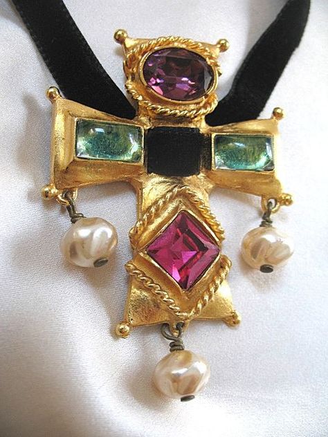 christian lacroix jewelry | Vintage Christian LACROIX Runway Necklace Cross Pendant ... | Jewelry Edina Monsoon, Christian Lacroix Jewelry, Runway Necklace, Cross Necklaces, Walmart Jewelry, Big Jewelry, Necklace Cross, Glass Beads Jewelry, Couture Jewelry