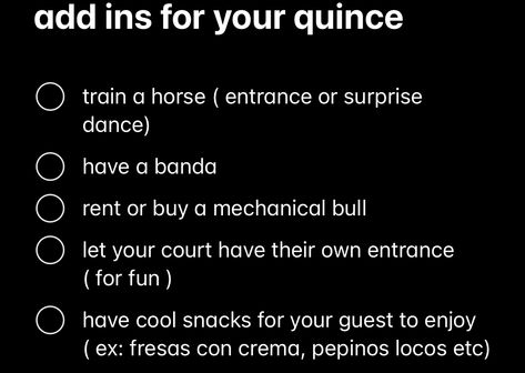 Quince Traditions List, Quinceanera List Of Things, Quince Planning List, Quince Checklist, Quince Tips, Quinceanera Checklist, Quinceanera Winter Wonderland, Quinceanera Stuff, Quince Stuff