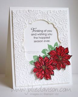 http://juliedavison.blogspot.com/2012/11/video-tutorial-dazzling-watercolor.html Stampin Up Poinsettia, Poinsettia Cards, Watercolor Winter, Stampin Up Christmas Cards, Stampin Up Christmas, Card Making Techniques, Winter Cards, Christmas Cards Handmade, Free Videos