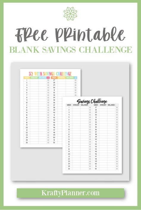 Free Printable Blank 52 Week Savings Challenge — Krafty Planner Weekly Savings Challenge Free Printable, Blank Savings Challenge, Free Printable Savings Chart, 52 Week Savings Challenge Free Printable, Blank Savings Challenge Printable Free, Printable 52 Week Money Saving Challenge Charts, 52 Week Money Saving Challenge Printable, Savings Challenge Printable Free Uk, Planner Monthly Layout