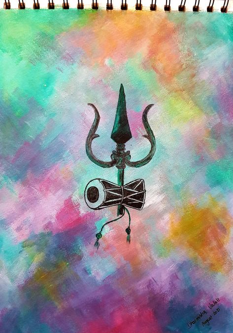 Trishul Painting, Shiv Trishul, Shiva Trishul, Chakra Colours, Creative Composition, Composition Painting, Chakra Colors, Shiva Art, 7 Chakra