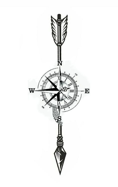 Arrow With Compass Tattoo Design, Arrow Compass Tattoo Men, Arrow Tattoo Design For Men, Compass With Arrow Tattoo, Time Travel Tattoo, 1994 Tattoo Ideas, Tattoo Brother Sister, Compass Arrow Tattoo, Vintage Compass Tattoo