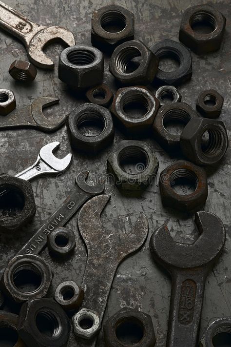 Tools. Old wrenches and nuts on mechanic s floor #Sponsored , #sponsored, #Affiliate, #wrenches, #mechanic, #nuts, #Tools Handyman Aesthetic, Mechanic Aesthetic, Mechanics Aesthetic, Tools Photography, Tools Aesthetic, Advanced Typography, Mechanic Shop, Diesel Mechanics, Mystery Party