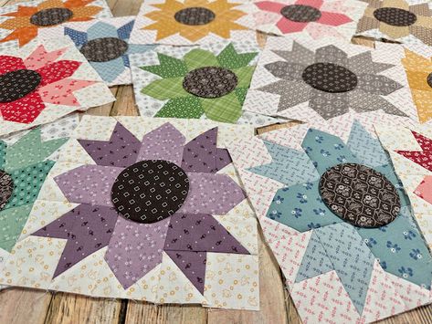 Bee In My Bonnet: Calico Garden Sew Along - Calico Star Flower Block Tutorial!! Flower Quilt Block Tutorial, Flower Quilt Blocks Free Pattern, Calico Star Quilt Pattern, Star Flower Quilt Block, May Flowers Quilt Pattern, Flower Quilt Blocks, Fat Quarter Flowers Quilt, Colourful Quilts, Calico Garden Quilt