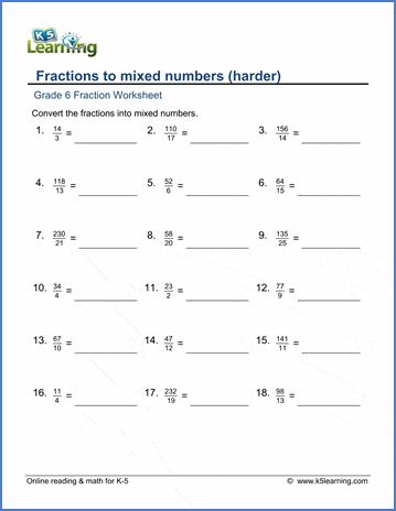 Mixed Numbers Worksheet, Improper Fractions To Mixed Numbers, Log Math, Kindergarten Reading Comprehension, Grade 6 Math Worksheets, Printable Worksheets For Kindergarten, Learning Fractions, Converting Fractions, Simplifying Fractions