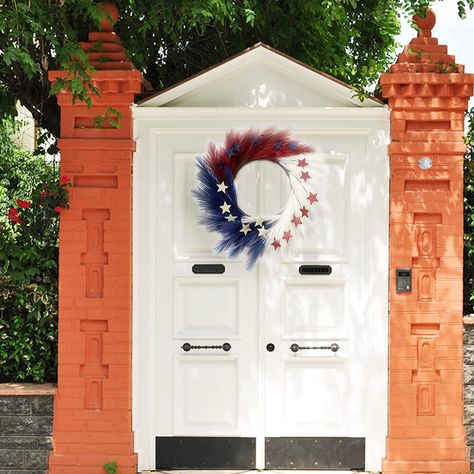 24 Inch Patriotic Wreath Flag Wreath 4th of July Wreath Summer Front Door Wreath Artificial Pampas Grass Wreath Memorial Day Wreath Flower Farmhouse Grapevine Wreath Blossom Cluster Decor Cluster Decor, Pampas Grass Wreath, Summer Front Door, Grass Wreath, Flag Wreath, Memorial Day Wreaths, Wreath Flower, Summer Front Door Wreath, July Wreath