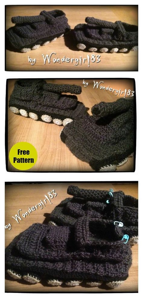 Panzer Tank Slippers Free Crochet Pattern #freecrochetpattern #crochetpattern #crochetslippers #slippers Tank Slippers Crochet Free, Panzer Tank, Diy Crochet Slippers, Shark Socks, Funny Slippers, Easy Crochet Slippers, Slipper Pattern, Crochet Slipper, Granny Pattern